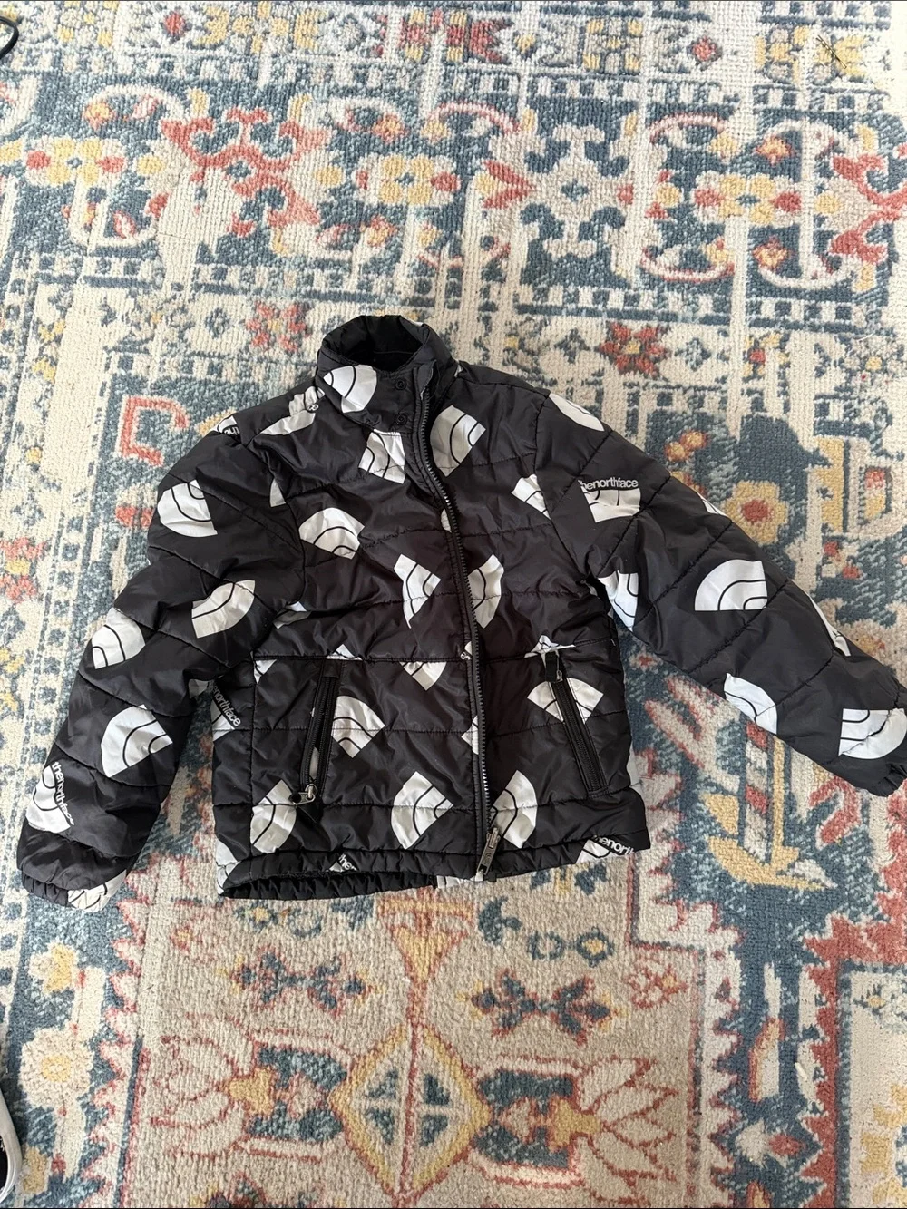 Kids The North Face Black Jacket with White Logo Print